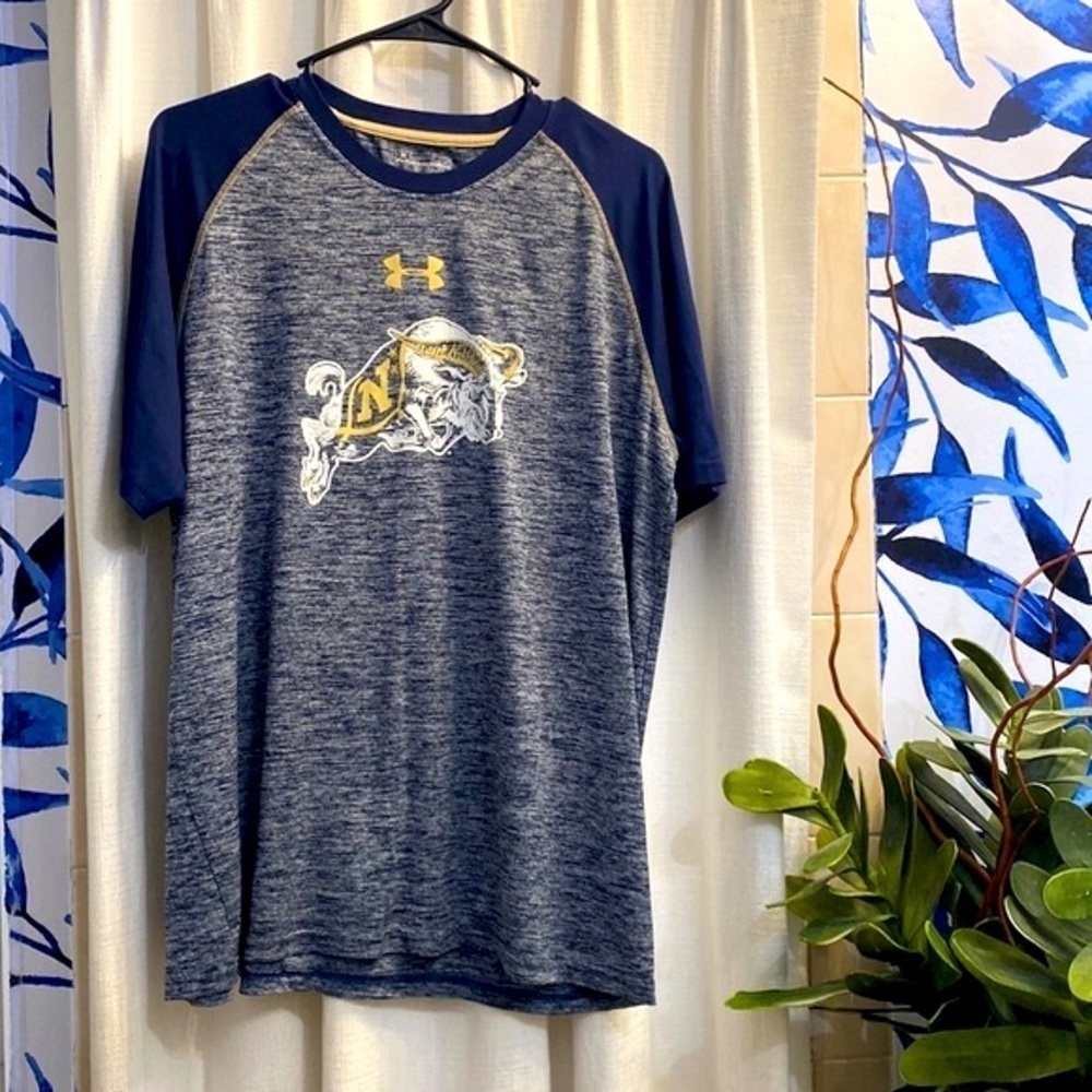 Under Armour Heat Gear Loose Fit Polyester Navy Midshipman Short Sleeve Shirt L